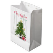 赤のプレゼントがあるクリスマスツリー ミディアムペーパーバッグ (正面アングル)