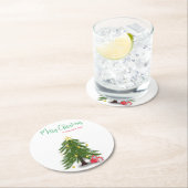 赤のプレゼントがあるクリスマスツリー ラウンドペーパーコースター (インサイチュ)