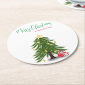 赤のプレゼントがあるクリスマスツリー ラウンドペーパーコースター (アングル)