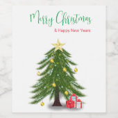 赤のプレゼントがあるクリスマスツリー ワインラベル (シングルラベル)