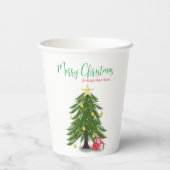 赤のプレゼントがあるクリスマスツリー 紙コップ (裏面)