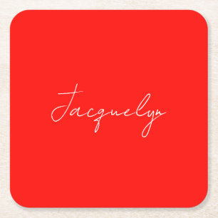 赤のプレーンエレガントミニマモダンリスト名 スクエアペーパーコースター