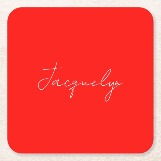 赤のプレーンエレガントミニマモダンリスト名 スクエアペーパーコースター (正面)