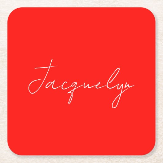 赤のプレーンエレガントミニマモダンリスト名 スクエアペーパーコースター (正面)