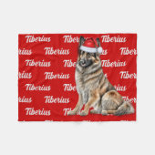 赤のベルギーテルヴレンと名前クリスマスドッグ フリースブランケット (正面(横))