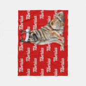 赤のベルギーテルヴレンと名前クリスマスドッグ フリースブランケット (正面)