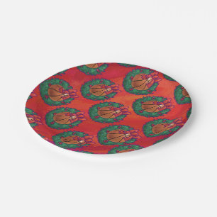 赤のホリーリースパターン ペーパープレート