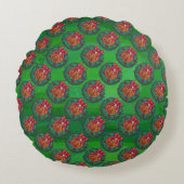 赤のホリーリースパターン ラウンドクッション (正面)
