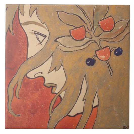 赤のポートレート（Koloman Moser著） タイル (正面)