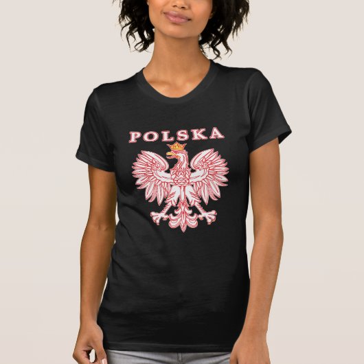 赤のポーランド人のワシとのポルスカ Tシャツ (正面)
