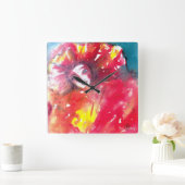 赤のマスク/ベネチアンマスカレードボール、黄色 スクエア壁時計 (ホーム)