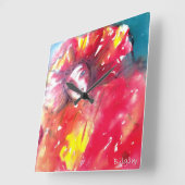 赤のマスク/ベネチアンマスカレードボール、黄色 スクエア壁時計 (傾斜)