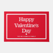 赤のモダンバレンタインの家族の名前 ドアマット (正面)