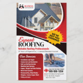 赤のモダン専門家の信頼性の高い屋根の修復シングル チラシ (正面)