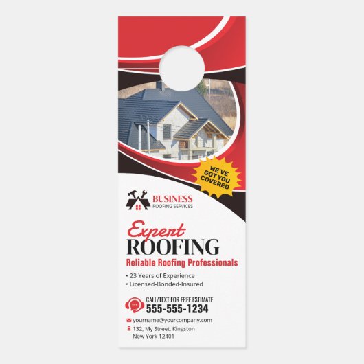 赤のモダン専門家の信頼性の高い屋根の修復シングル ドアノブサイン (正面)