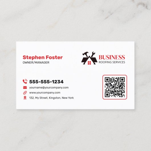 赤のモダン専門家の信頼性の高い屋根の修復シングル 名刺 (裏面)