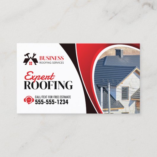 赤のモダン専門家の信頼性の高い屋根の修復シングル 名刺 (正面)
