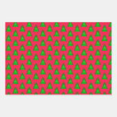 赤のモダン緑の幾何学的なクリスマスツリー ラッピングペーパーシート (正面3)