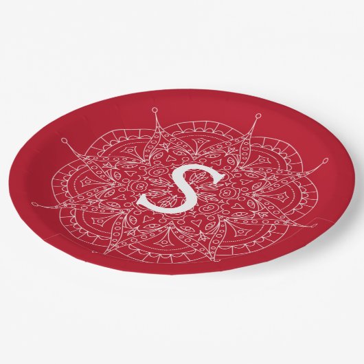 赤のモノグラムホワイトレース ペーパープレート (アングル)