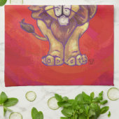 赤のライオンクリスマス キッチンタオル (折り畳み)