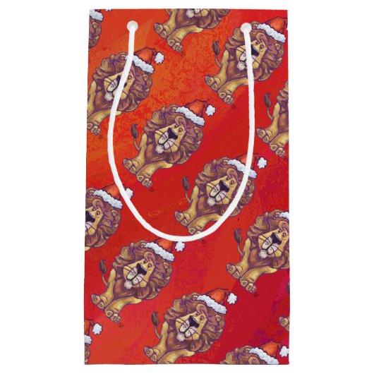 赤のライオンクリスマス スモールペーパーバッグ (正面)