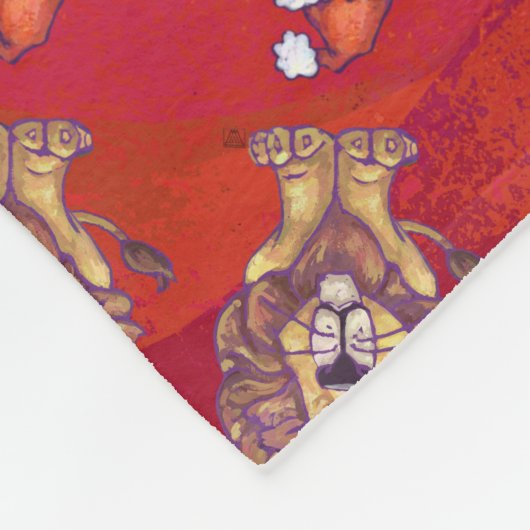 赤のライオンクリスマス フリースブランケット (角)