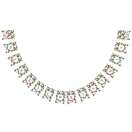 赤のロパーソナライズされたーズグリーンホリーメリークリスマス バンティングフラッグ (全)