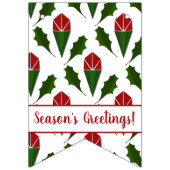 赤のロパーソナライズされたーズグリーンホリーメリークリスマス バンティングフラッグ (第1の旗)