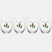 赤のロパーソナライズされたーズ&ホリークリスマス ステムなしワイングラス (正面)