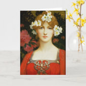 赤のロマンチックなヴィンテージの女性挨拶状 カード (黄色い花)