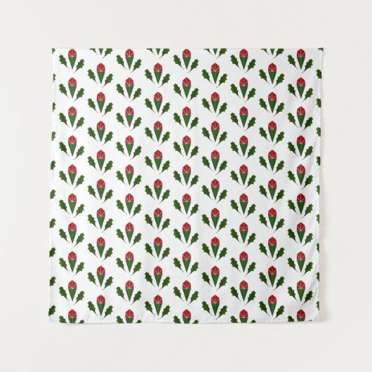 赤のロモダンーズと緑のホリーパターン タペストリー (正面)