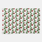 赤のロ鮮やかーズと緑のホリーパターン キッチンタオル (横)