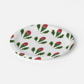 赤のロ鮮やかーズと緑のホリーパターン ペーパープレート (アングル)