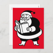 赤のヴィンテージの黒い及び白人の読むサンタ シーズンポストカード (正面/裏面)