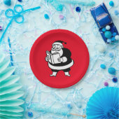 赤のヴィンテージX-Masの黒い及び白人の読むサンタ ペーパープレート (パーティー)