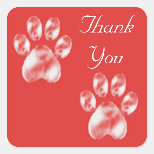 赤の上にかわいい前掛けありがとう四角ステッカー スクエアシール (正面)