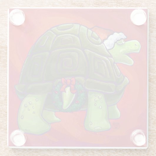 赤の上に亀のクリスマス ガラスコースター (裏面)