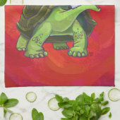 赤の上に亀のクリスマス キッチンタオル (折り畳み)