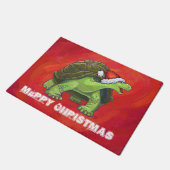 赤の上に亀のクリスマス ドアマット (アングル)