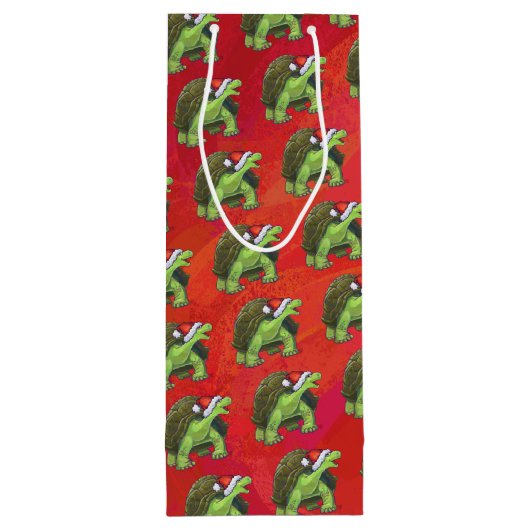 赤の上に亀のクリスマス ワインギフトバッグ (裏面)