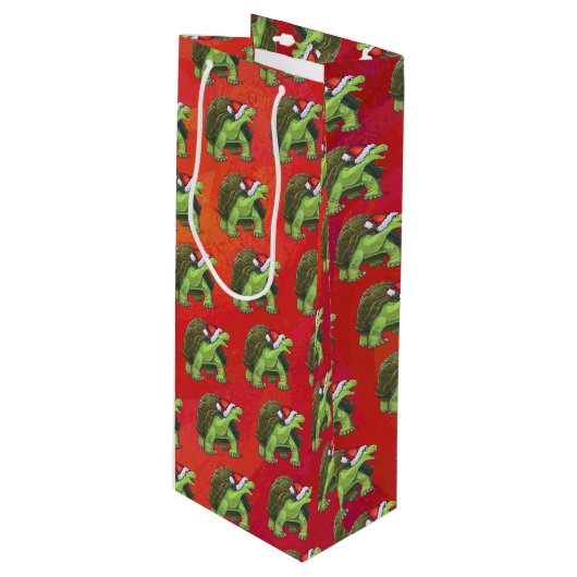 赤の上に亀のクリスマス ワインギフトバッグ (正面アングル)