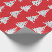 赤の上に愛国的なクリスマスツリー ラッピングペーパー (角)