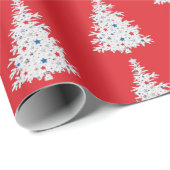 赤の上に愛国的なクリスマスツリー ラッピングペーパー (ロールコーナー)