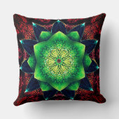 赤の上に派手で粗い緑がかったデジタルフラワー クッション (裏面)