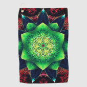 赤の上に派手で粗い緑がかったデジタルフラワー ゴルフタオル (正面)