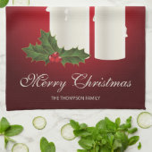 赤の上に白いクリスマスキャンドルと文字 キッチンタオル (折り畳み)