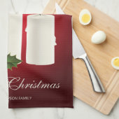 赤の上に白いクリスマスキャンドルと文字 キッチンタオル (四つ折り)