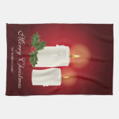 赤の上に白いクリスマスキャンドルと文字 キッチンタオル (横)
