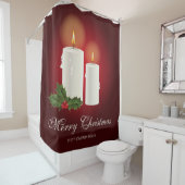 赤の上に白いクリスマスキャンドルと文字 シャワーカーテン (インサイチュ)