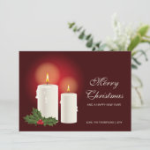 赤の上に白いクリスマスキャンドルと文字 シーズンカード (スタンド正面)